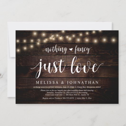 Invitation String Lights Farm, Mariage Elopement Diner Party (Devant)