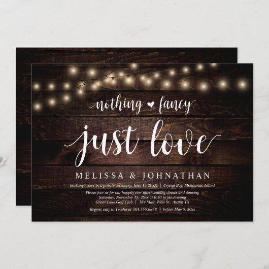 Invitation String Lights Farm, Mariage Elopement Diner Party (Devant / Derrière)