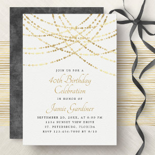 Invitation String Lights Gold Elegant Anniversaire