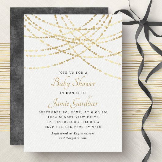 Invitation String Lights Gold Elegant Baby shower