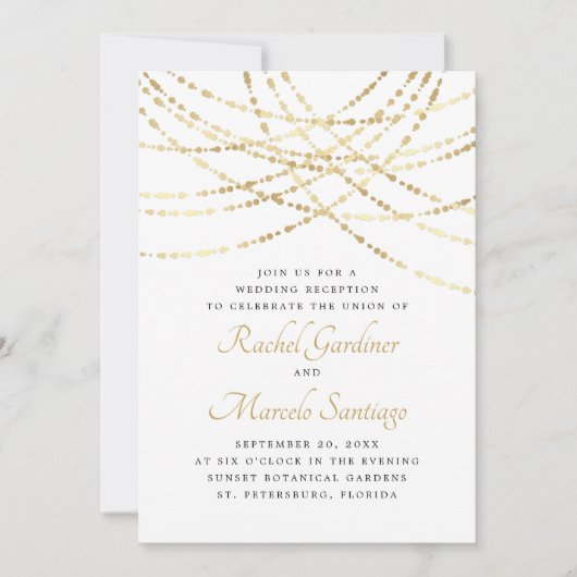 Invitation String Lights Gold Elegant Mariage Réception (Devant)