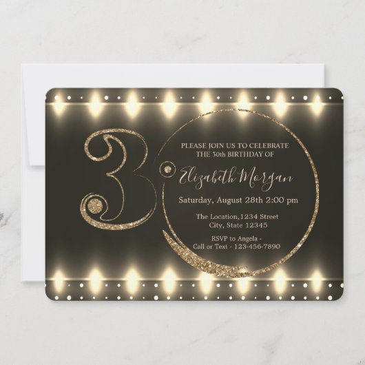 Invitation String Lights Gold Parties scintillant 30e anniver (Devant)