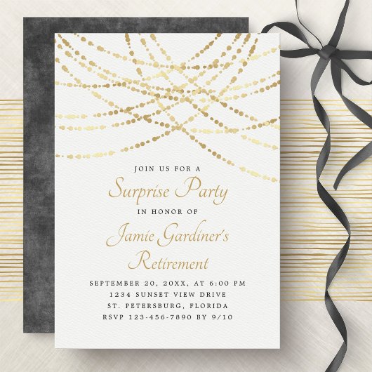 Invitation String Lights Gold Surprise Retraite Party