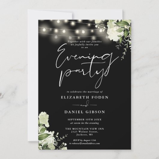 Invitation String Lights Green Mariage Photo Soirée (Devant)