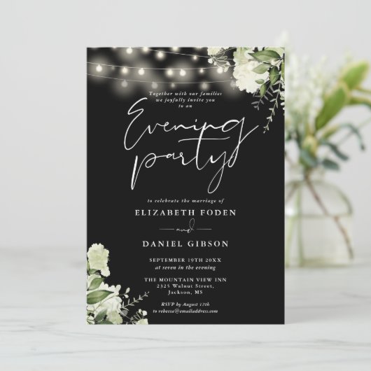 Invitation String Lights Green Mariage Photo Soirée (Debout devant)