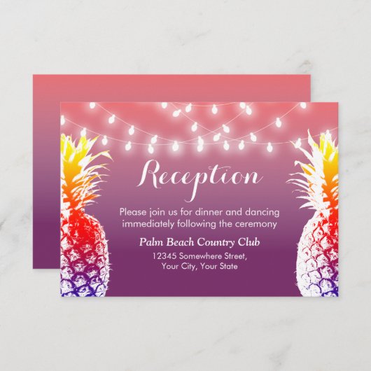 Invitation String Lights Hawaiian Pineapple Mariage Réception (Devant / Derrière)