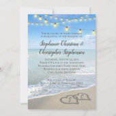 Invitation String Lights Hearts dans le mariage de plage de s (Devant)