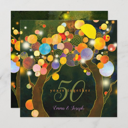 Invitation String Lights Love Trees 50e anniversaire Mariage (Devant / Derrière)
