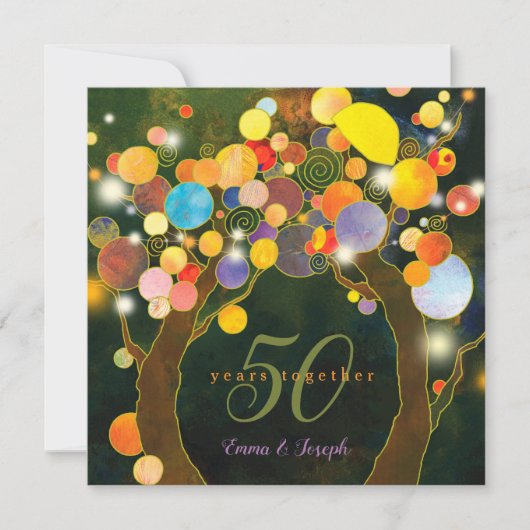 Invitation String Lights Love Trees 50e anniversaire Mariage (Devant)