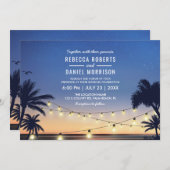 Invitation String Lights Palm Beach Destination Mariage (Devant / Derrière)