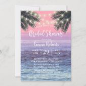 Invitation String Lights & Palm Tree Beach Fête des mariées (Devant)