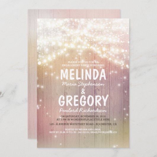 Invitation String Lights Pastel Rustic Barn (Devant / Derrière)