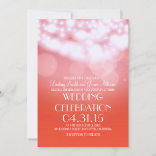 Invitation String lights pink elegant wedding invites