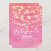 Invitation String Lights Pink Sweet 16e anniversaire Invitati (Devant / Derrière)