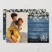 Invitation String Lights Rustic Jars Greenery Photo Mariage (Devant / Derrière)