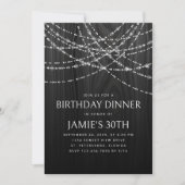 Invitation String Lights Rustic Wood Diner d'anniversaire (Devant)