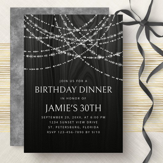 Invitation String Lights Rustic Wood Diner d'anniversaire