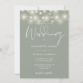 Invitation String Lights Sage Green Photo Wedding (Devant)
