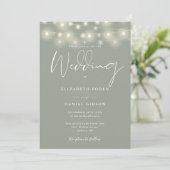 Invitation String Lights Sage Green Photo Wedding (Debout devant)