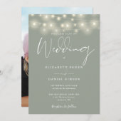 Invitation String Lights Sage Green Photo Wedding (Devant / Derrière)