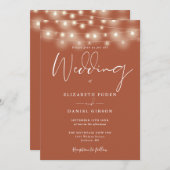Invitation String Lights Terracotta QR Code Wedding (Devant / Derrière)