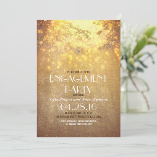 Invitation String Lights Tree Branch Rustic Engagement Party (Debout devant)