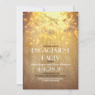 Invitation String Lights Tree Branch Rustic Engagement Party