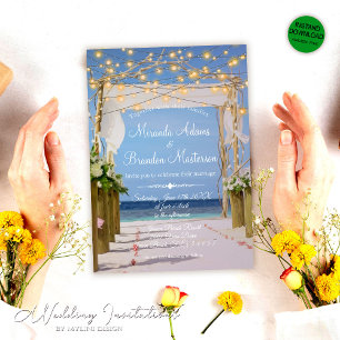 Invitation String Lights Tropical Beach Arbor Mariage