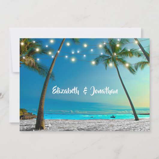 Invitation String Lights Tropical Beach Mariage moderne (Dos)