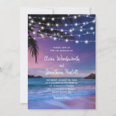Invitation String Lights Tropical Beach Sunset Mariage (Devant)