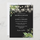 Invitation String Lights Verdure Mariage noir et blanc (Devant)
