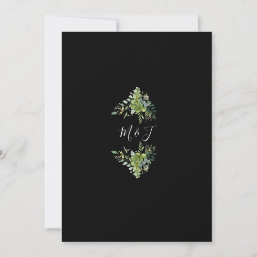 Invitation String Lights Verdure Mariage noir et blanc (Dos)