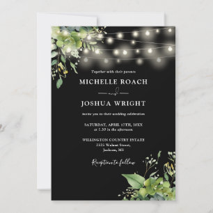 Invitation String Lights Verdure Mariage noir et blanc