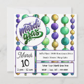 Invitation Strings of Colorful Mardi Gras Beads (Devant)