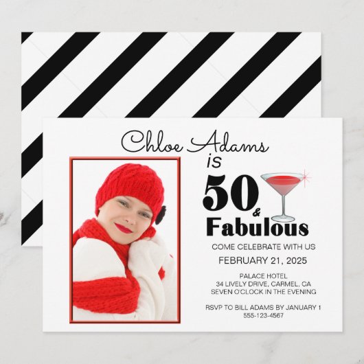 Invitation Stripe 50 & Fabuleux 50e anniversaire Personnalisé (Devant / Derrière)