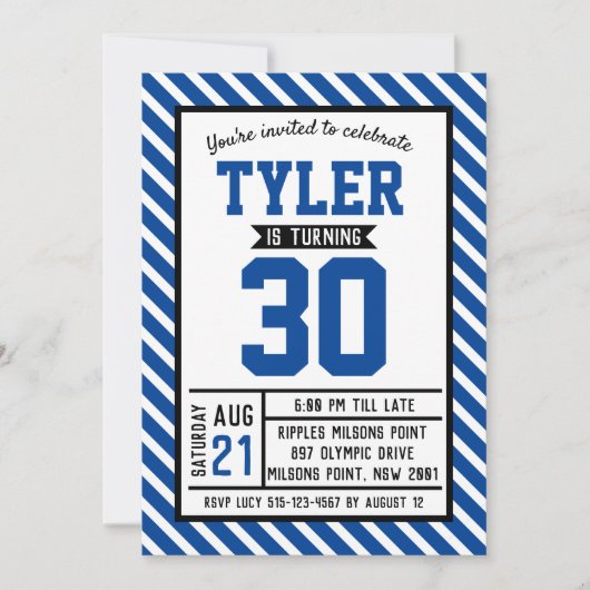 Invitation Stripe moderne Homme 30e anniversaire (Devant)