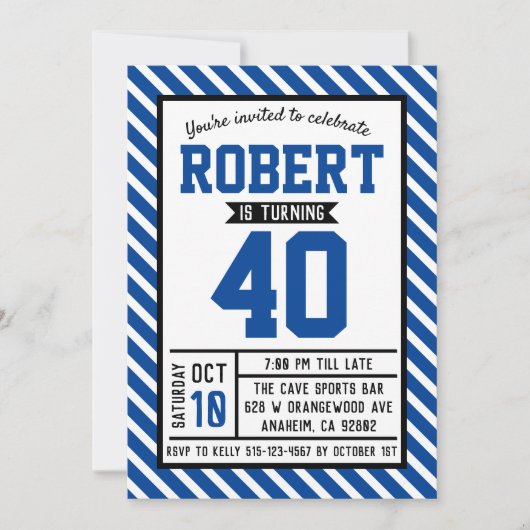 Invitation Stripe moderne Homme 40e anniversaire (Devant)