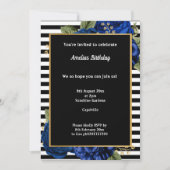 INVITATION STRIPE NOIR BLEU OR FLORAL 2 ANNIVERSAIRE (Devant)