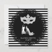INVITATION STRIPE NOIRE BACHELORETTE MASQUERADE PARTI (Devant)