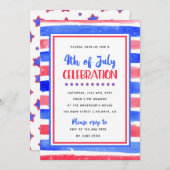 Invitation Stripe Rouge et Bleu 4 juillet (Devant / Derrière)