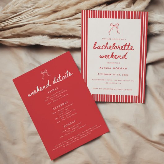 Invitation Striped Coquette Bow Bachelorette Weekend Details