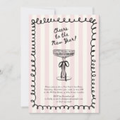 Invitation Striped Hand Drawn Champagne Glass New Year party (Devant)