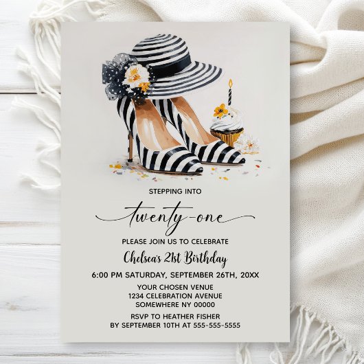 Invitation Striped High Heel Shoes 21st Birthday