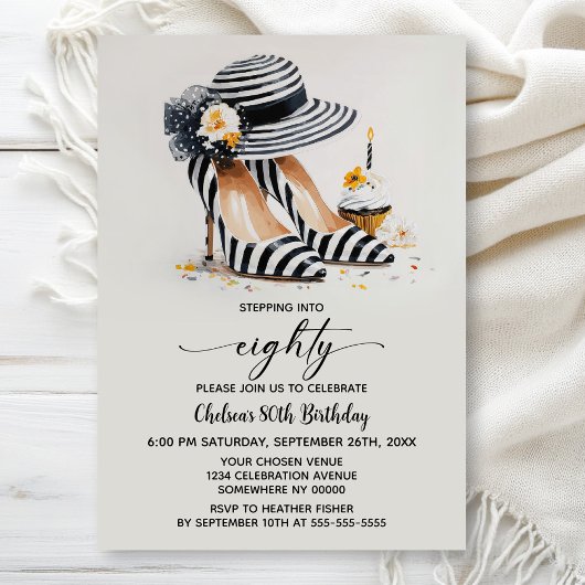 Invitation Striped High Heel Shoes 80th Birthday