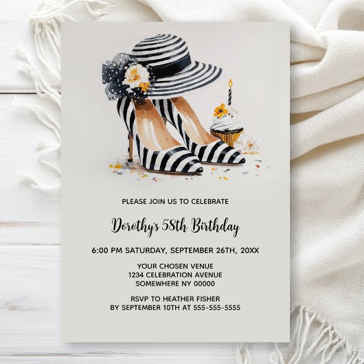 Invitation Striped High Heel Shoes Birthday Party
