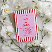 Invitation Striped Pink & Red Handwriting Wedding