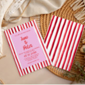 Invitation Striped Pink & Red Handwriting Wedding