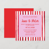 Invitation Striped Pink & Red Handwriting Wedding (Devant / Derrière)