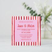 Invitation Striped Pink & Red Handwriting Wedding (Debout devant)
