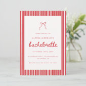 Invitation Striped Red & White Coquette Bow Bachelorette (Debout devant)